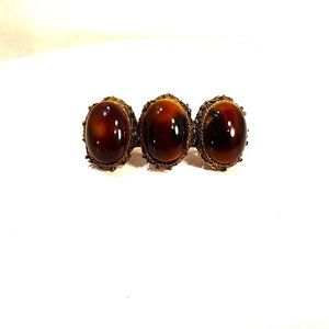 Otomatic Vintage Barrett Made in France Tigers Eye Cabochon Goldtone Metal EUC